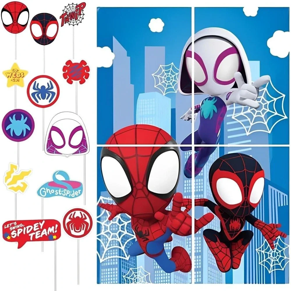 Marvel Spidey Amazing Friends Backdrop with Props Kids Birthday Party Decoration